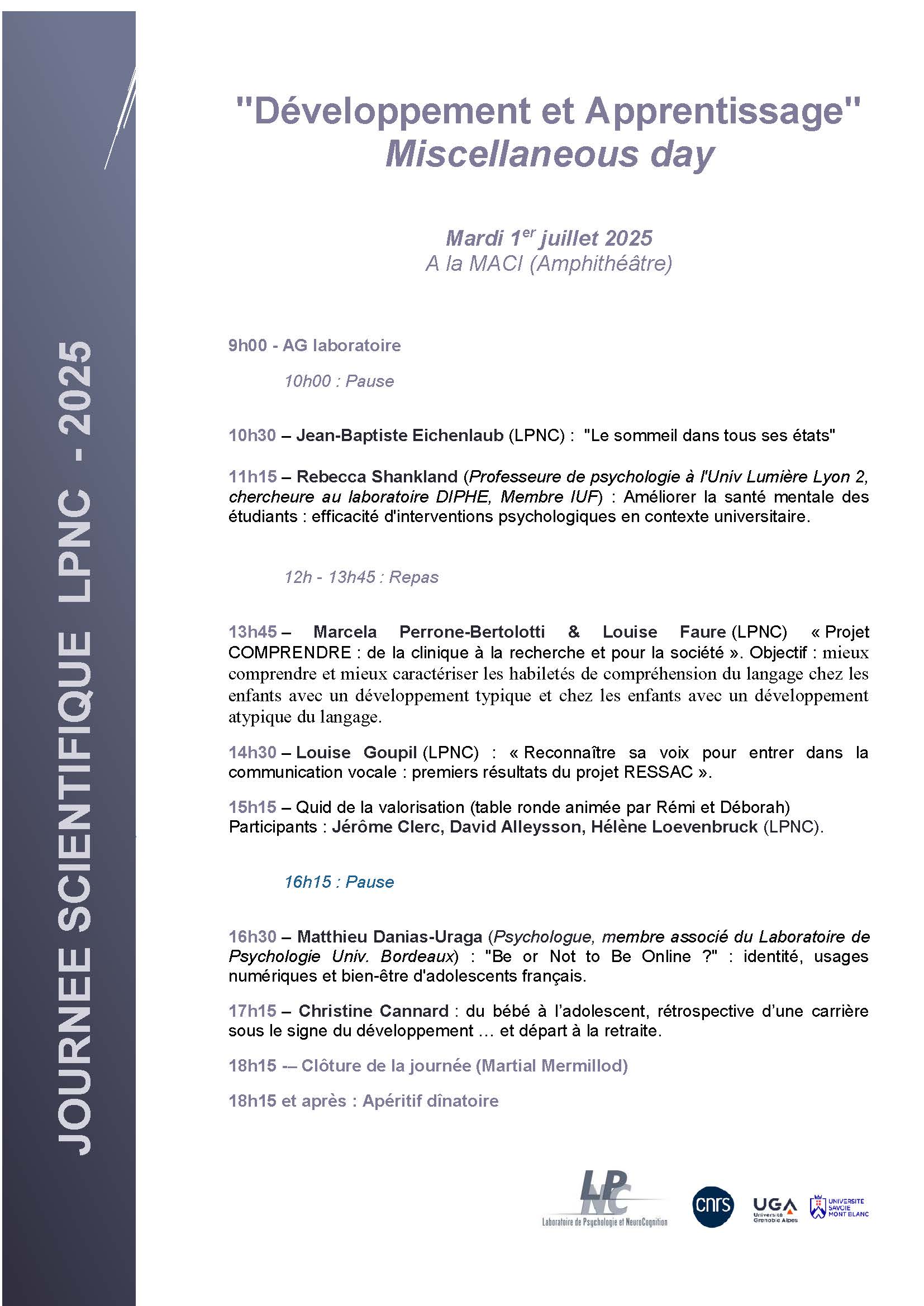 programme Journée Scientifique LPNC 2025